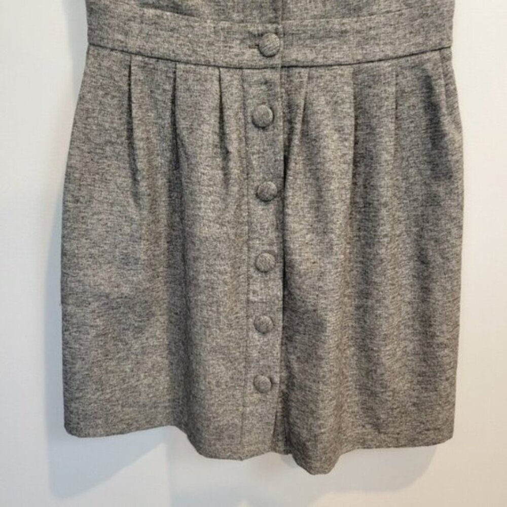 Zara | Button Front V Neck Sleeveless Key Hole Back Tweed Dress Gray - Picture 4 of 8